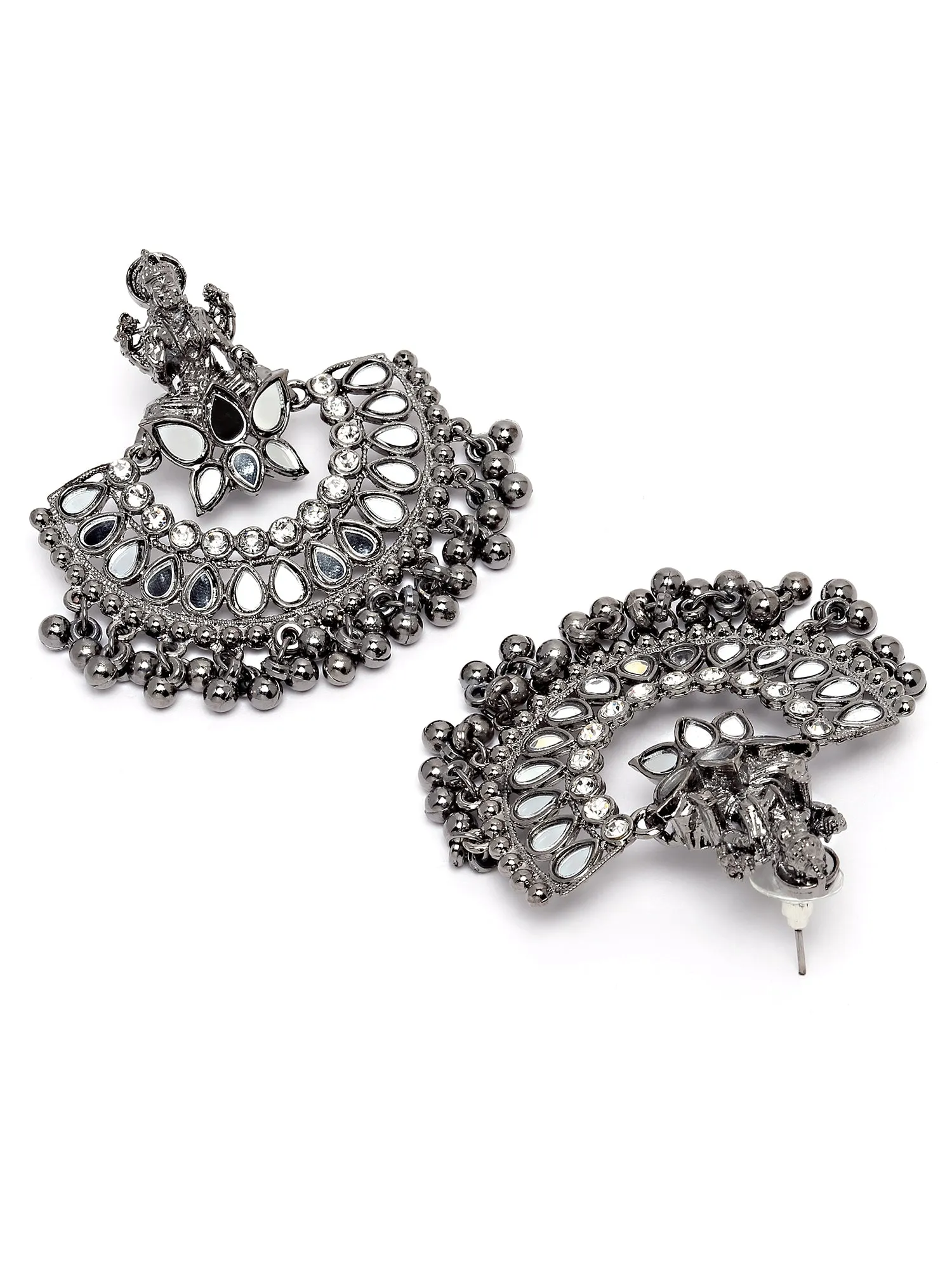 Karatcart Black Silver Plated Mata Laxmi Design Chandbali Earrings for Women