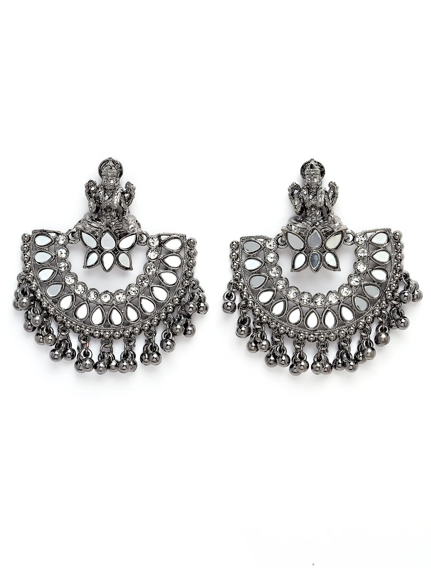 Karatcart Black Silver Plated Mata Laxmi Design Chandbali Earrings for Women