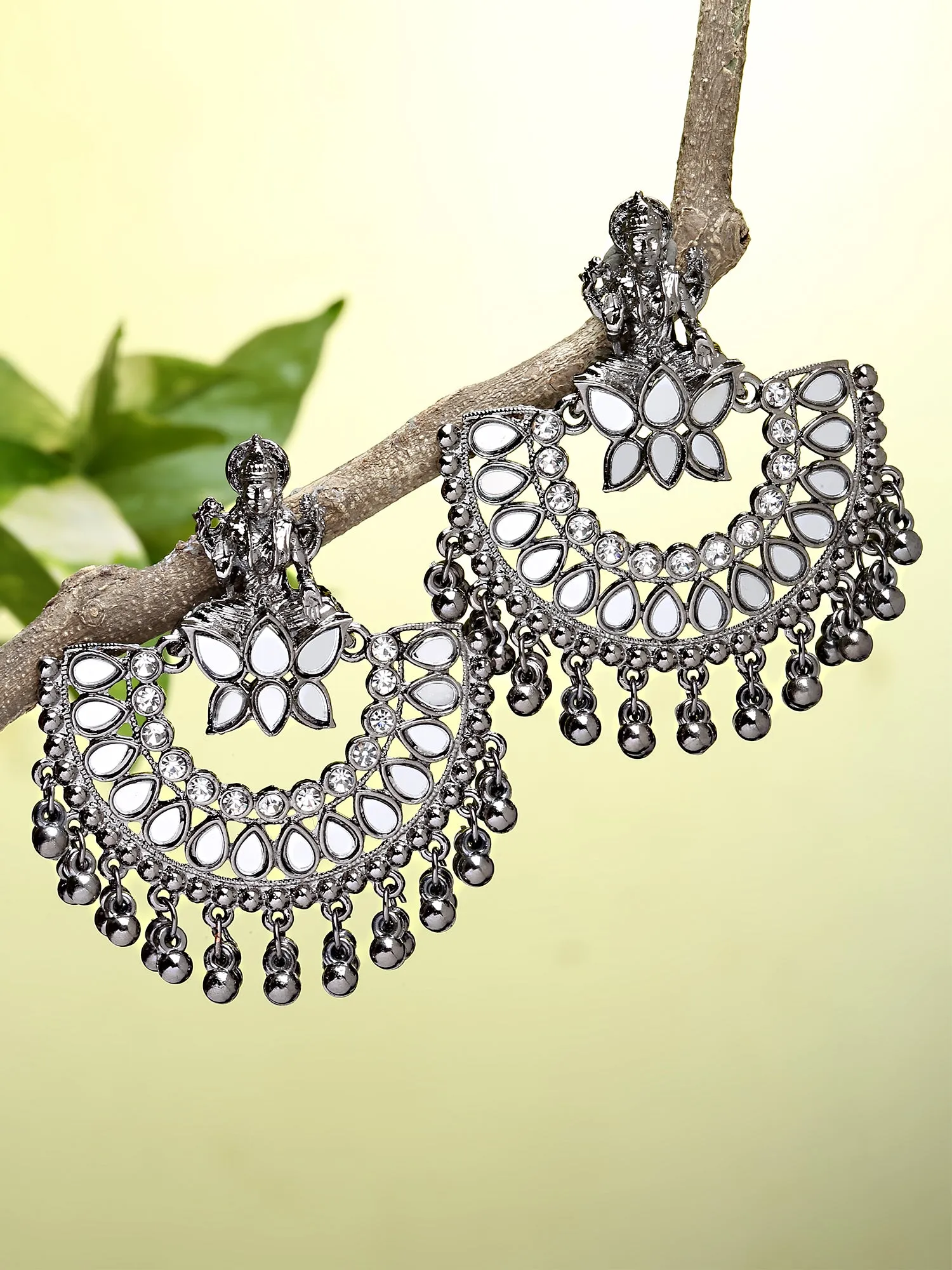 Karatcart Black Silver Plated Mata Laxmi Design Chandbali Earrings for Women