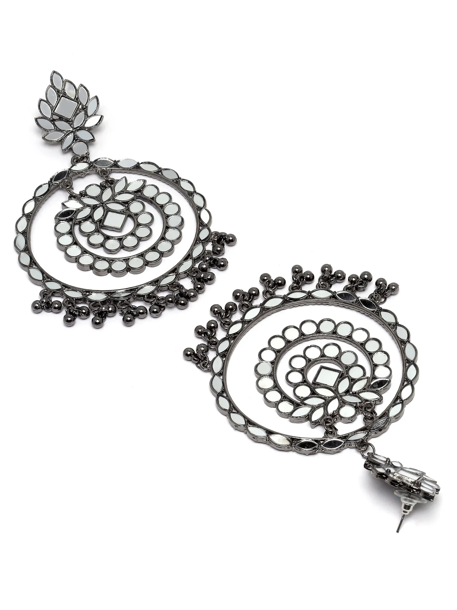 Karatcart Black Silver Plated Mirror Studded Round Shape Dangler Earrings for Women