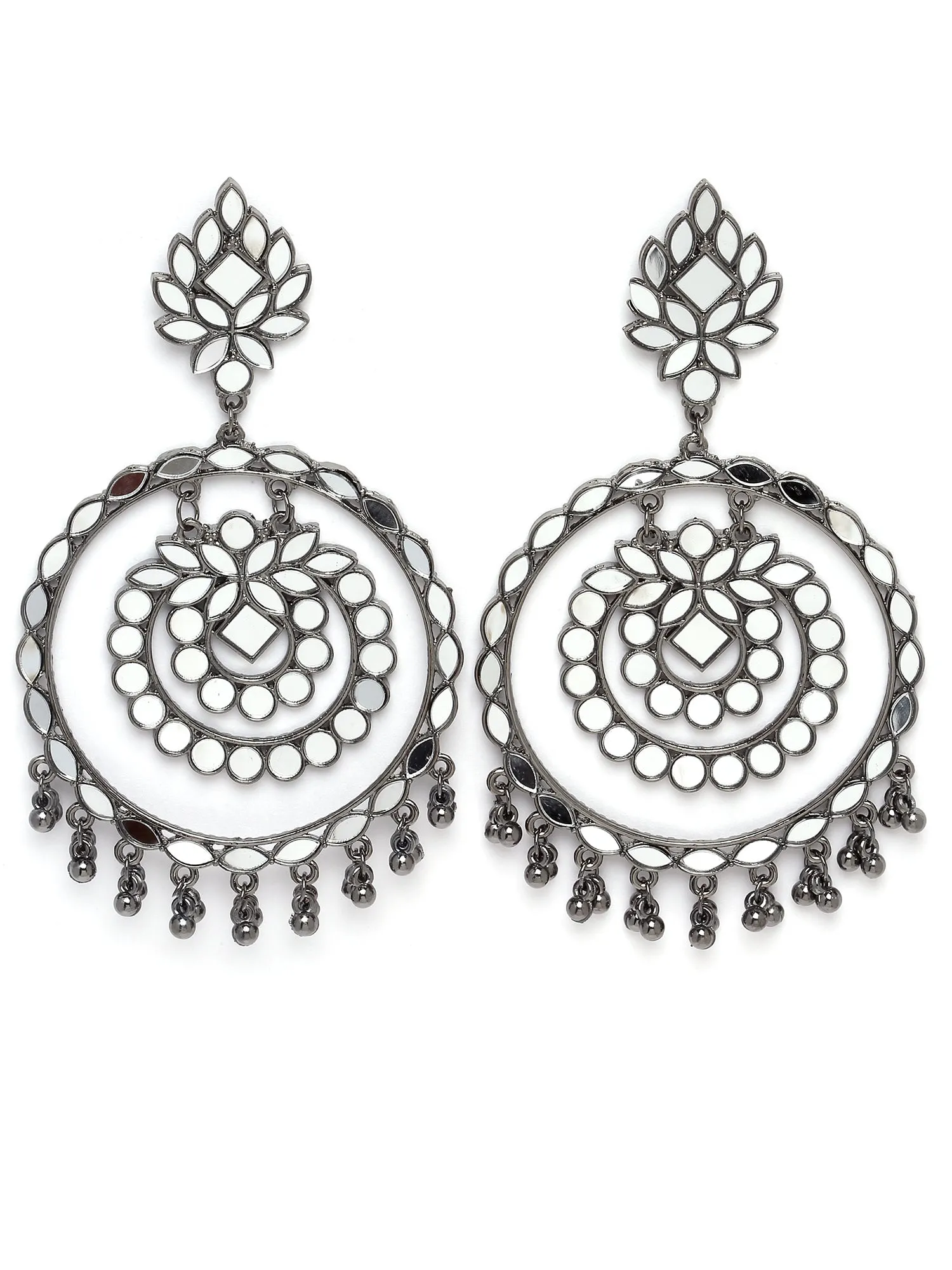 Karatcart Black Silver Plated Mirror Studded Round Shape Dangler Earrings for Women