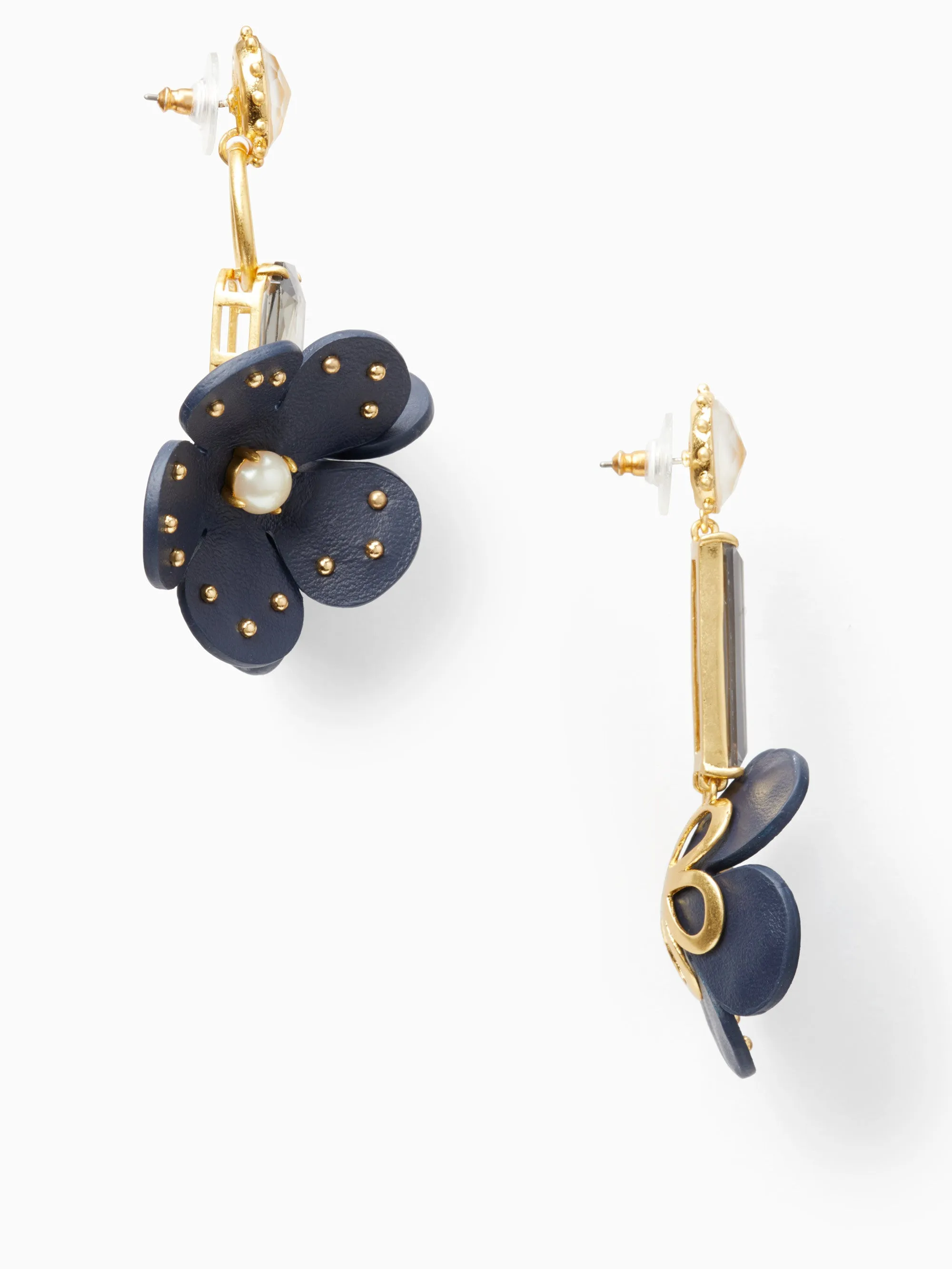 kate spade new york blooming bling leather asymmetrical earrings pearl navy