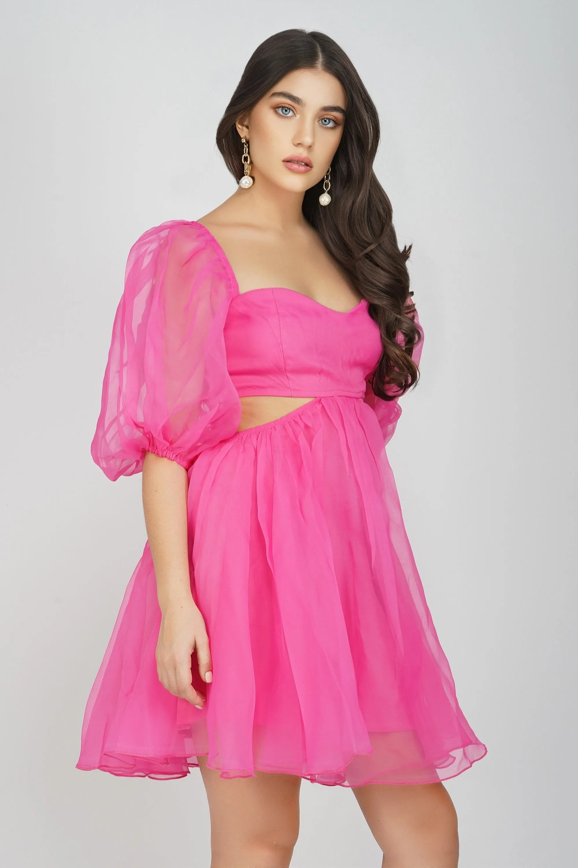 Katja Bright Pink Puff Sleeve Dress