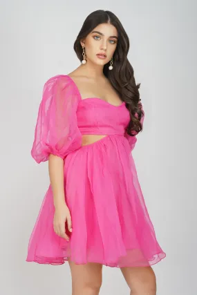 Katja Bright Pink Puff Sleeve Dress