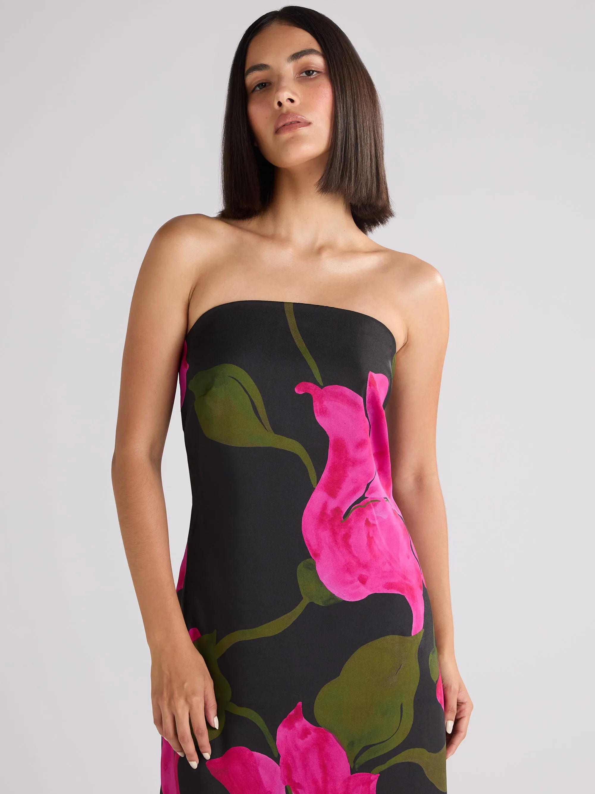 Kira Pink Floral Satin Bandeau Dress