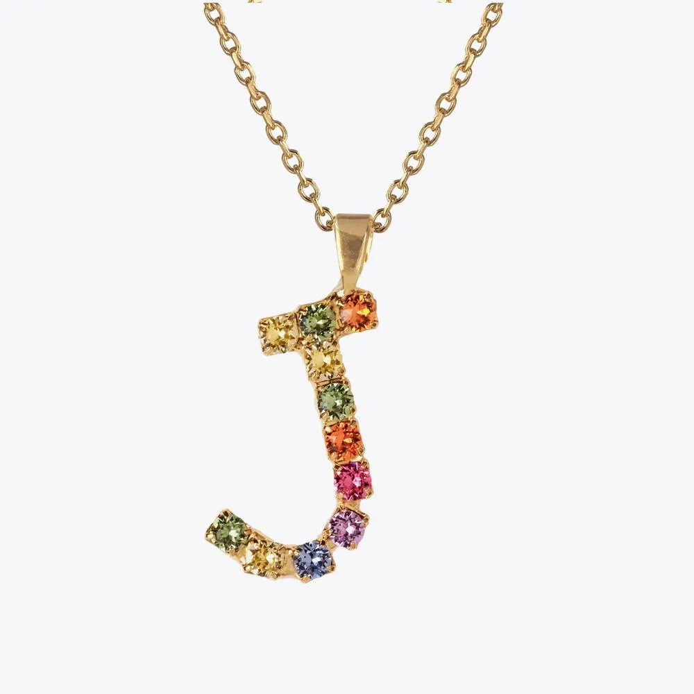 Letter Necklace J / Rainbow Combo