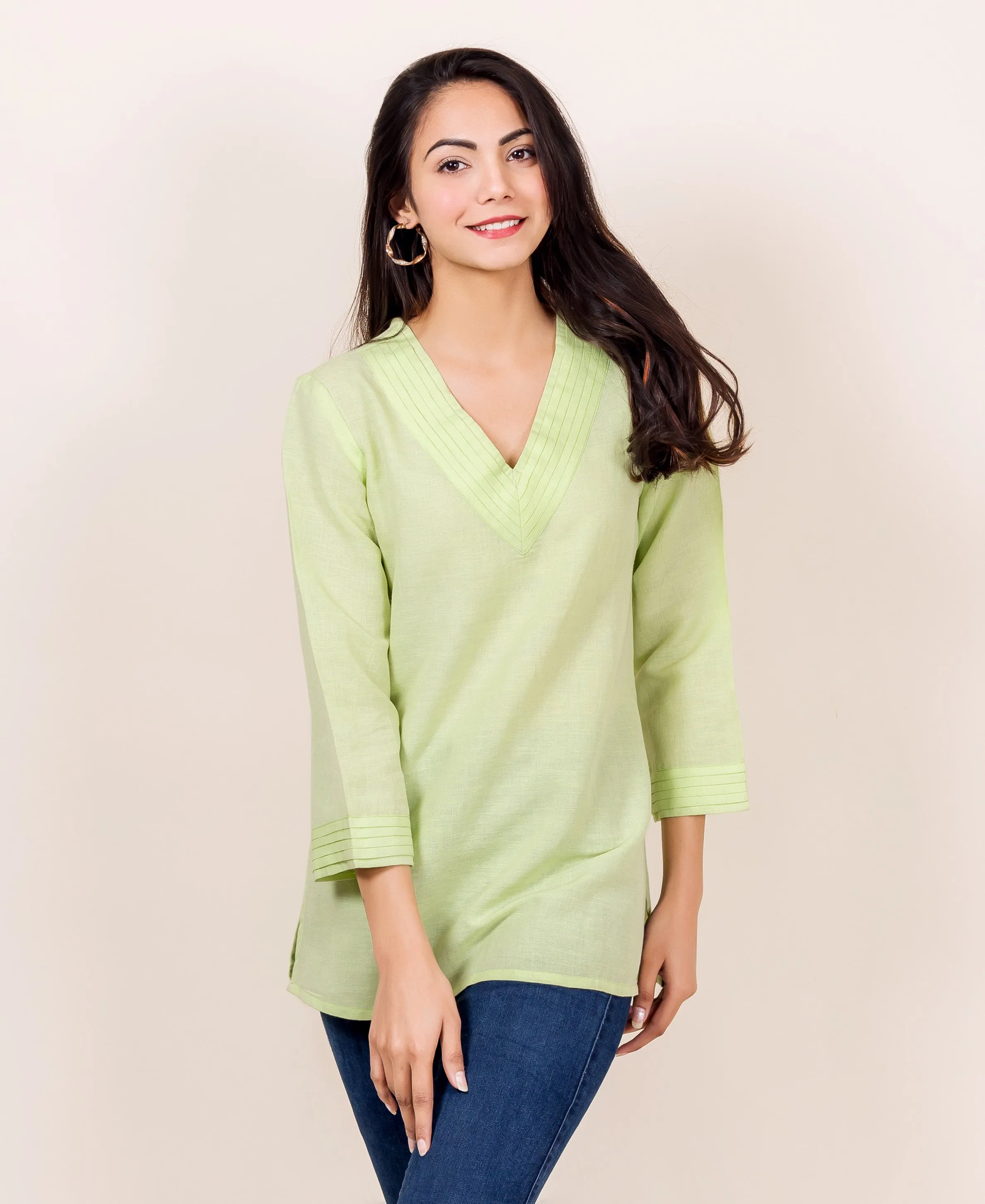 Lime Green Designer Linen Top