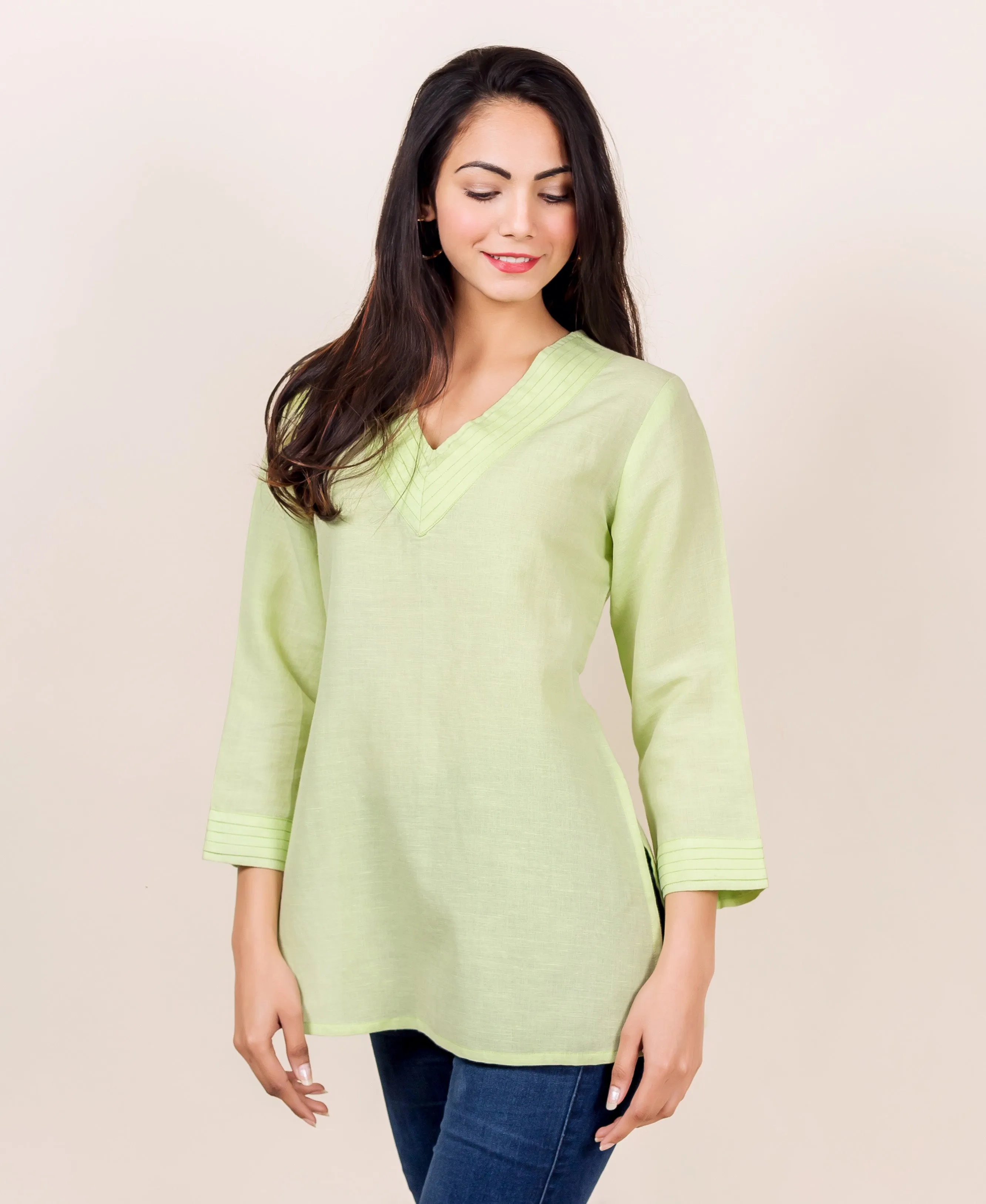 Lime Green Designer Linen Top