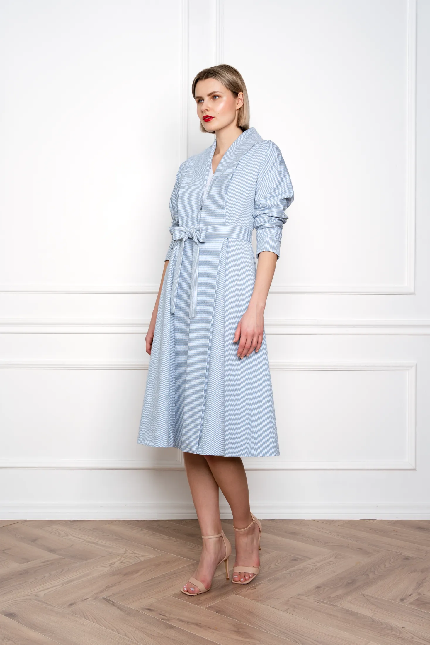 LINARIA STRIPED COTTON SEERSUCKER COAT DRESS