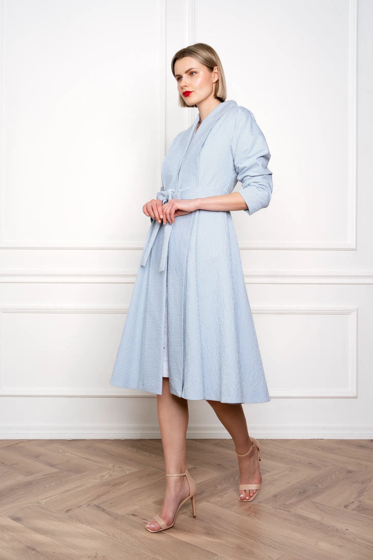 LINARIA STRIPED COTTON SEERSUCKER COAT DRESS