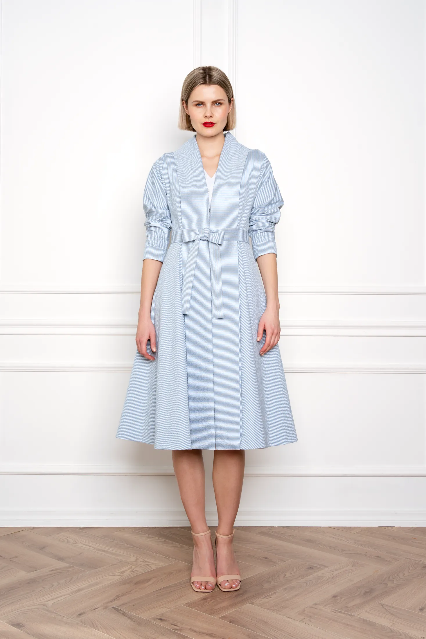 LINARIA STRIPED COTTON SEERSUCKER COAT DRESS