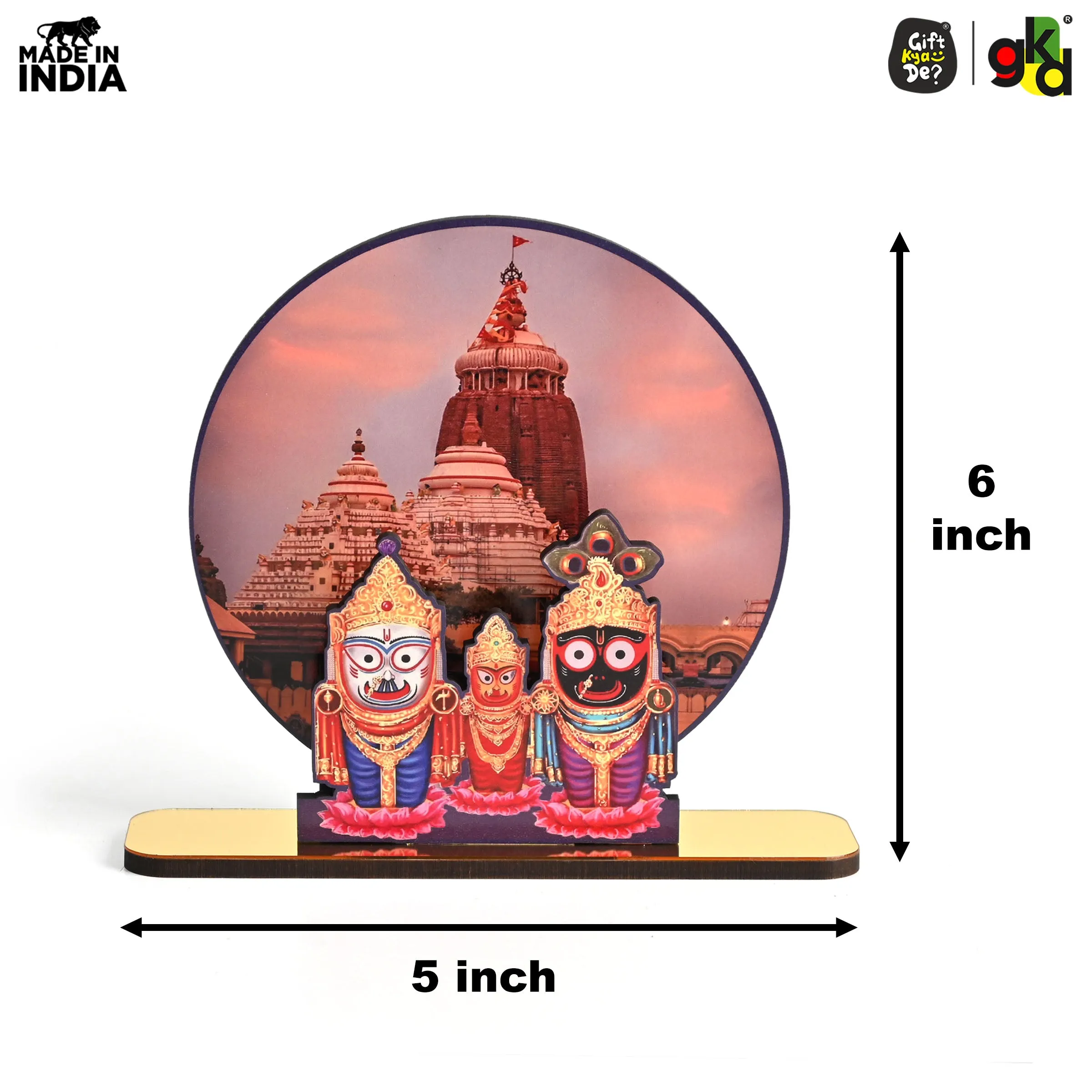 Lord Jagannath Wooden Table Top Frame with Puri Temple Background - 6x5 Inches | Divine Home Décor | Spiritual Gift