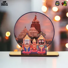 Lord Jagannath Wooden Table Top Frame with Puri Temple Background - 6x5 Inches | Divine Home Décor | Spiritual Gift