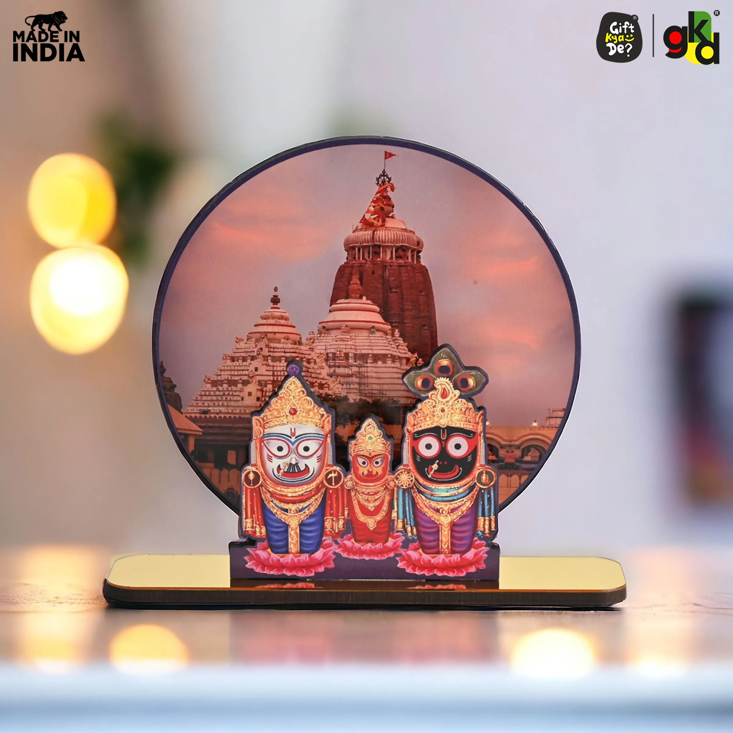 Lord Jagannath Wooden Table Top Frame with Puri Temple Background - 6x5 Inches | Divine Home Décor | Spiritual Gift