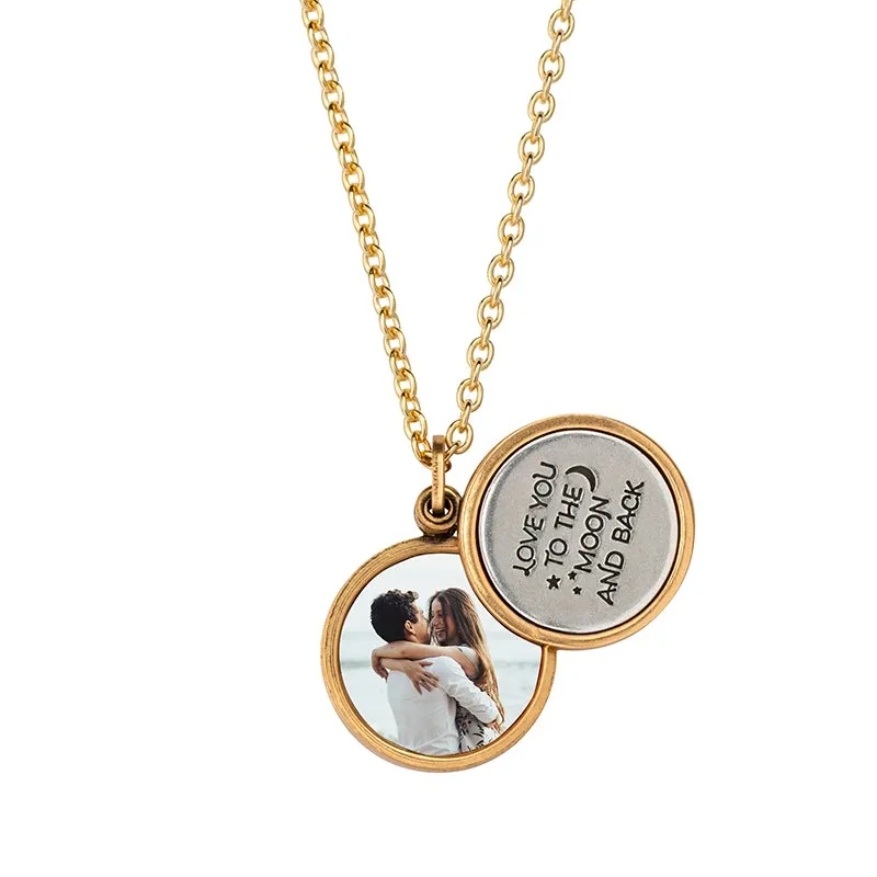 Love You To The Moon   Back Personalized Photo Locket Necklace