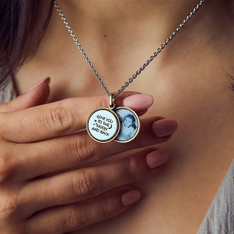 Love You To The Moon   Back Personalized Photo Locket Necklace