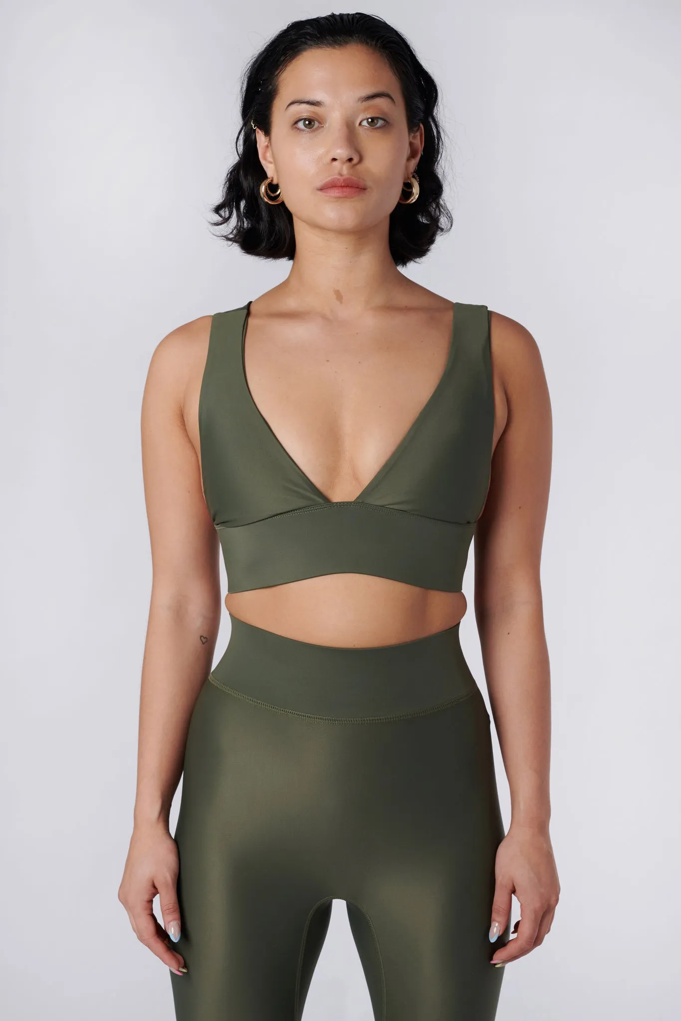 Lykke Deep Plunge Sports Bra | Recycled Nylon | Olive