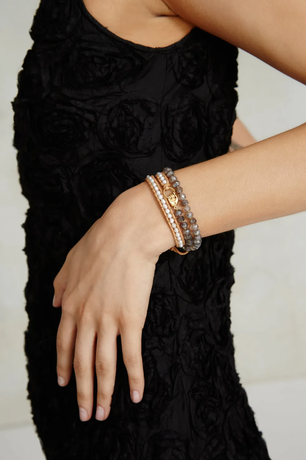 Mano Triple Wrap Bracelet White Pearl Mix