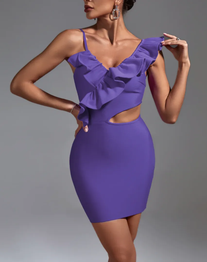 MATEA Asymmetric Ruffled Mini Bandage Dress