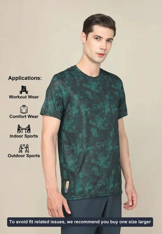 Men Abstract Print Slim Fit Crew Neck T-shirt with TECHNO COOL 