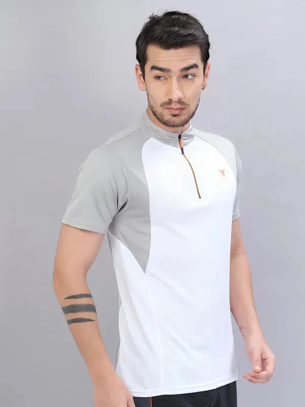 Men Colorblock Slim Fit Mock Neck T-shirt with TECHNO COOL 