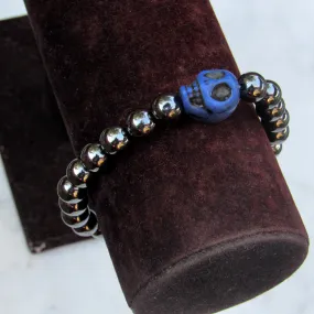 Men’s Hematite And Blue Howlite gemstone Skull Bracelet