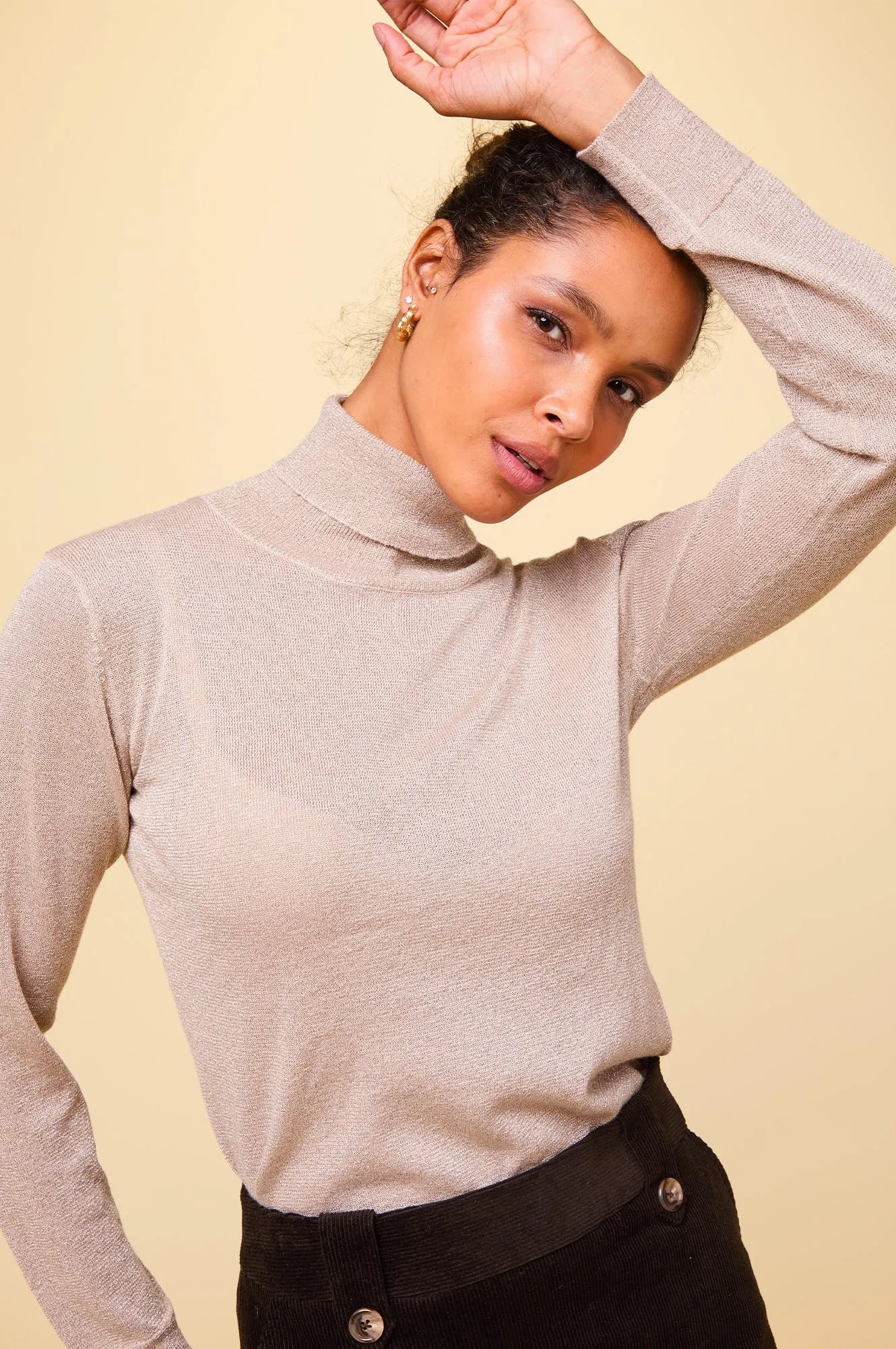 Metallic Knit Polo | Gold Metallic