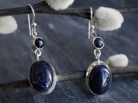 Midnight Goldstone Akoni Earrings - Double Drop