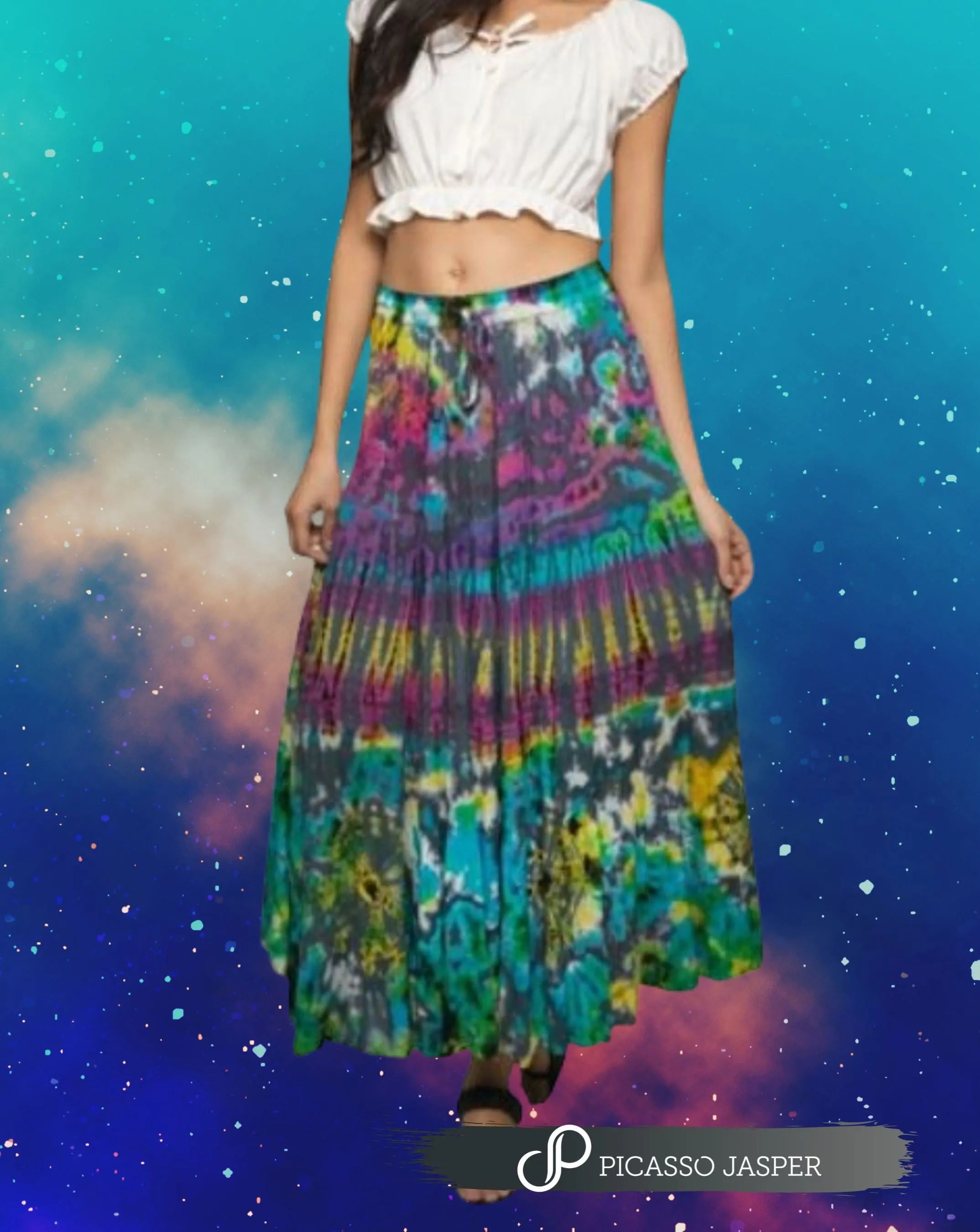 Mini Pleated Tie Dye Maxi Skirt