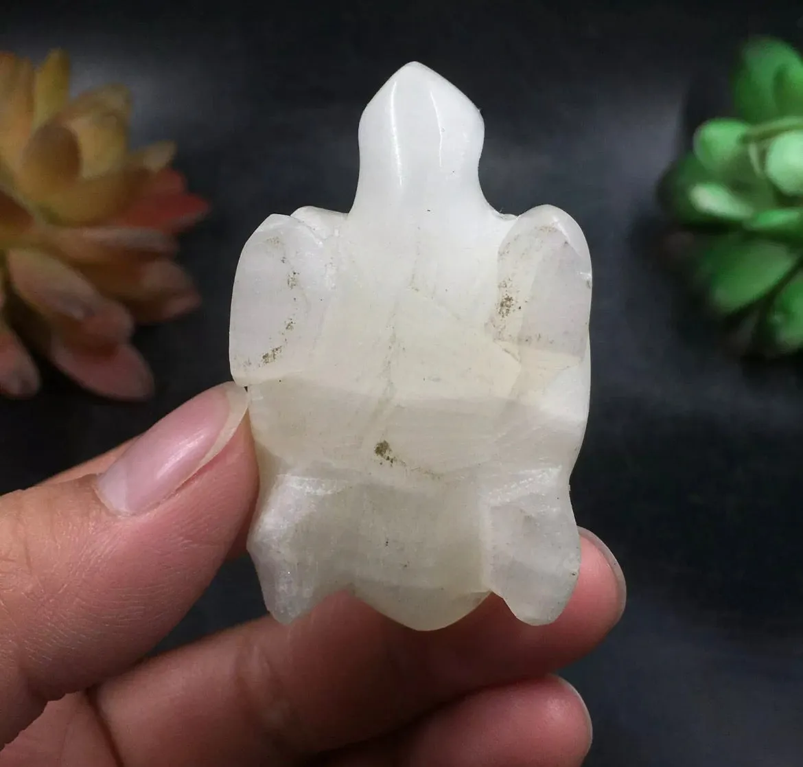 Natural White Agate gemstone Turtle