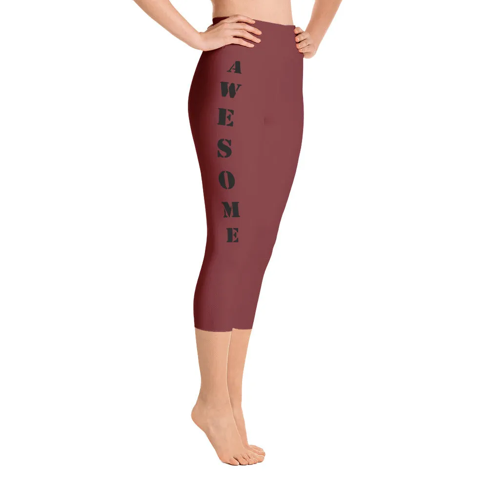 Our best viral leggings burgundy awesome goddess black letters