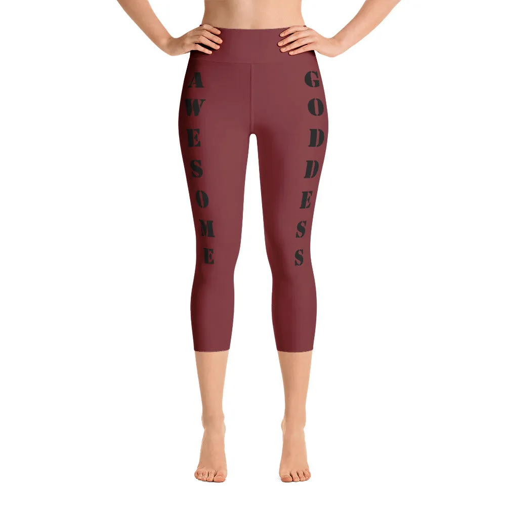 Our best viral leggings burgundy awesome goddess black letters