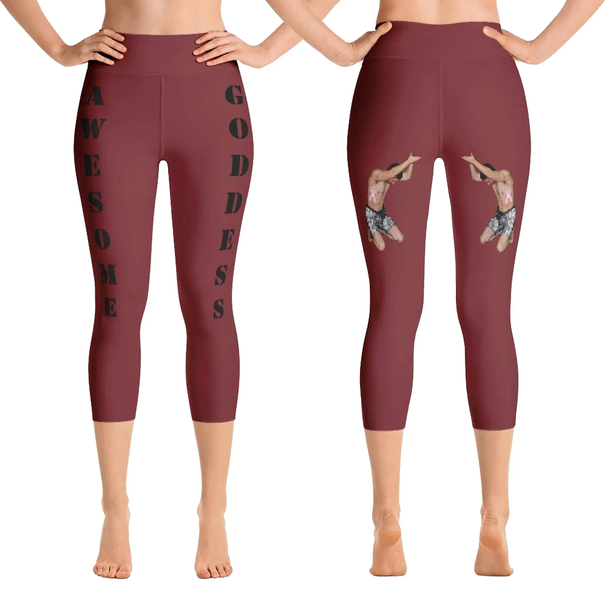 Our best viral leggings burgundy awesome goddess black letters