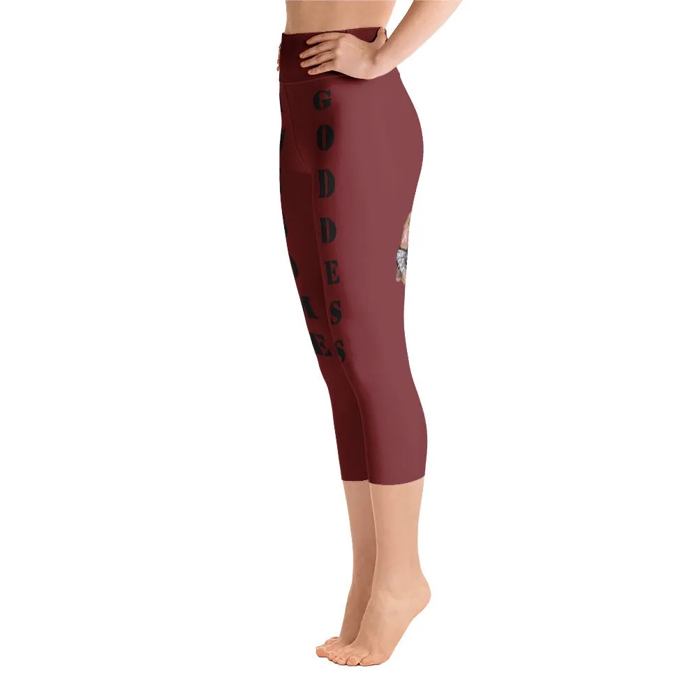 Our best viral leggings burgundy awesome goddess black letters