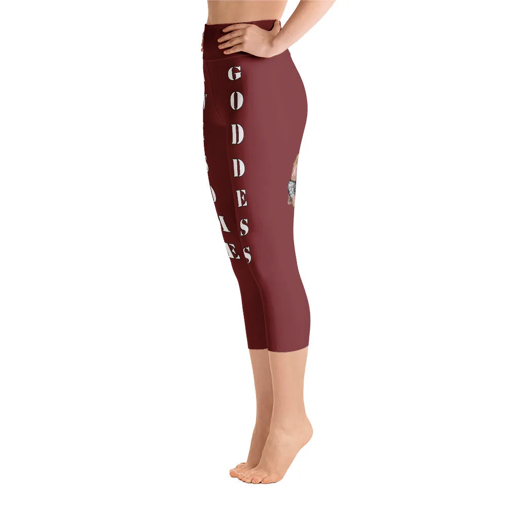 Our best viral leggings burgundy awesome goddess white letters