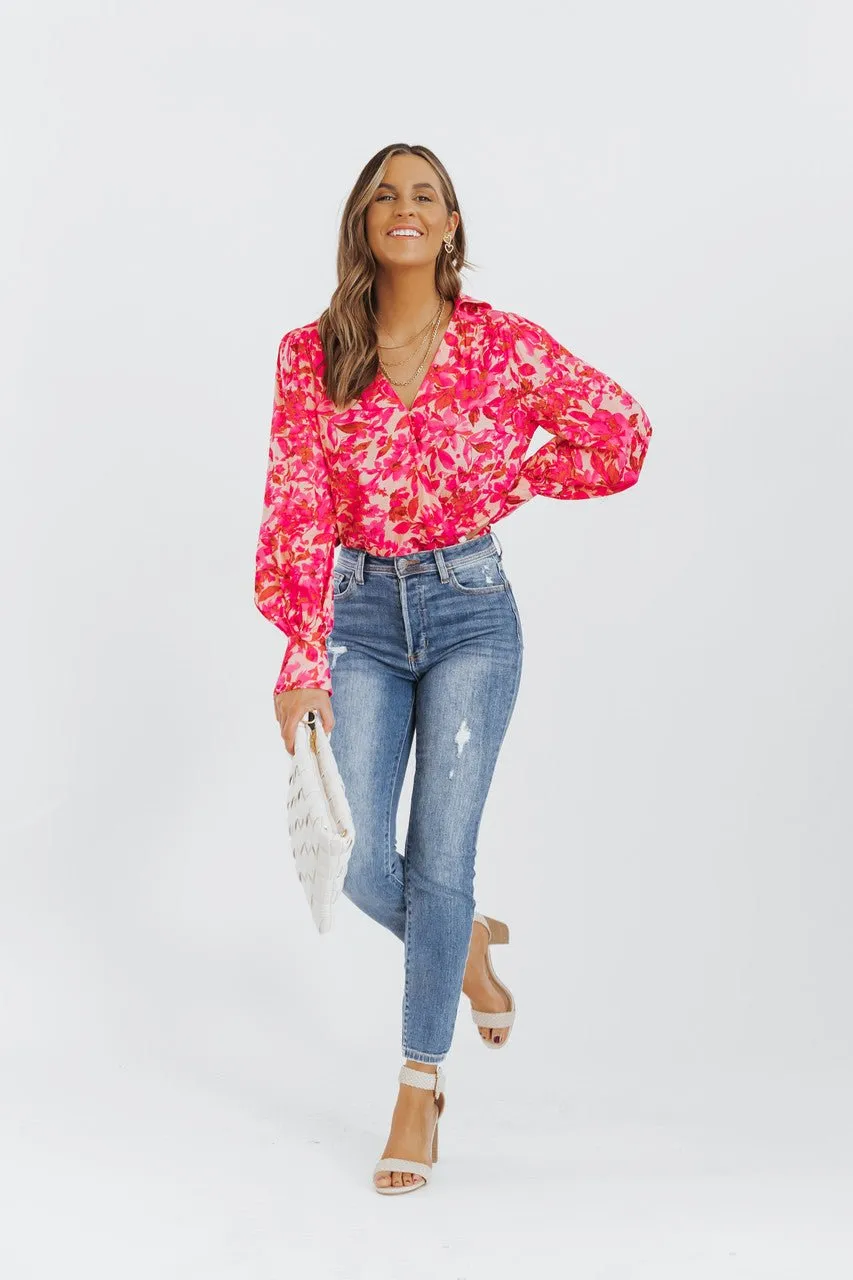 Pink Floral Long Sleeve Bodysuit - FINAL SALE