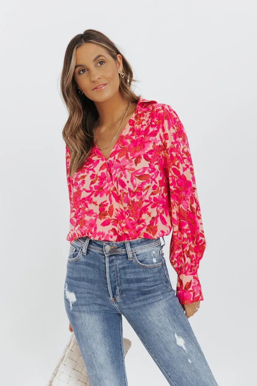 Pink Floral Long Sleeve Bodysuit - FINAL SALE