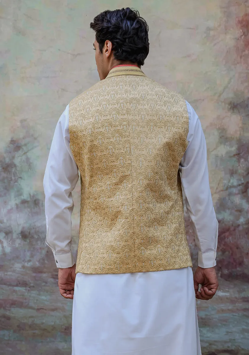 Premium Satin New Wheat Traditional Waistcoat