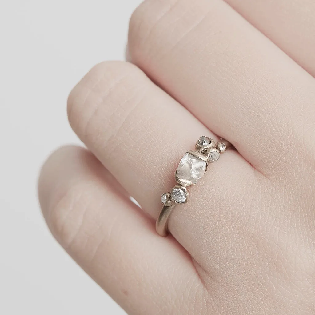 Raw Diamond Ring with Grey Diamonds