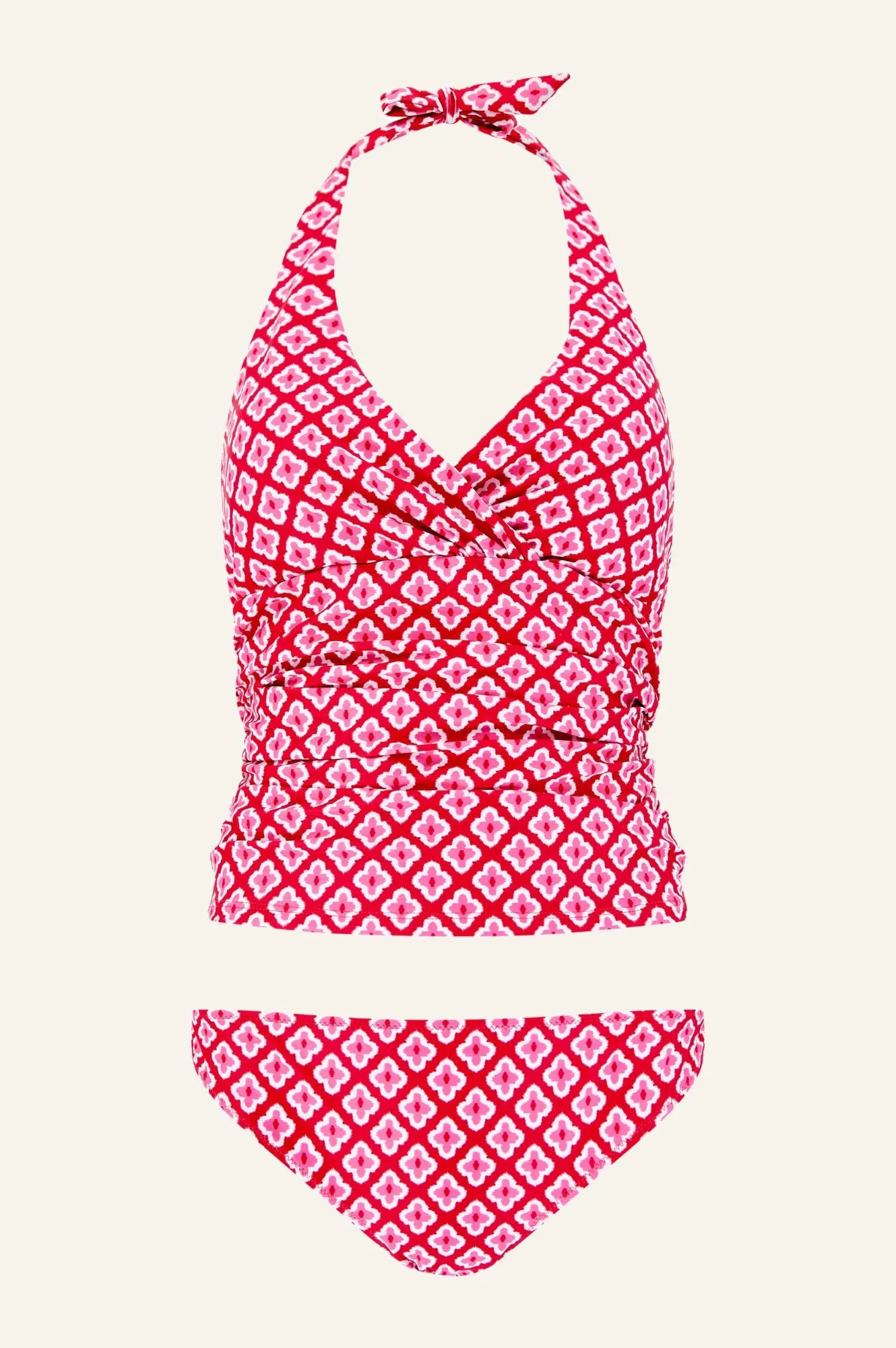 Recycled Ruched Tankini | Diamond Geo Red/Pink