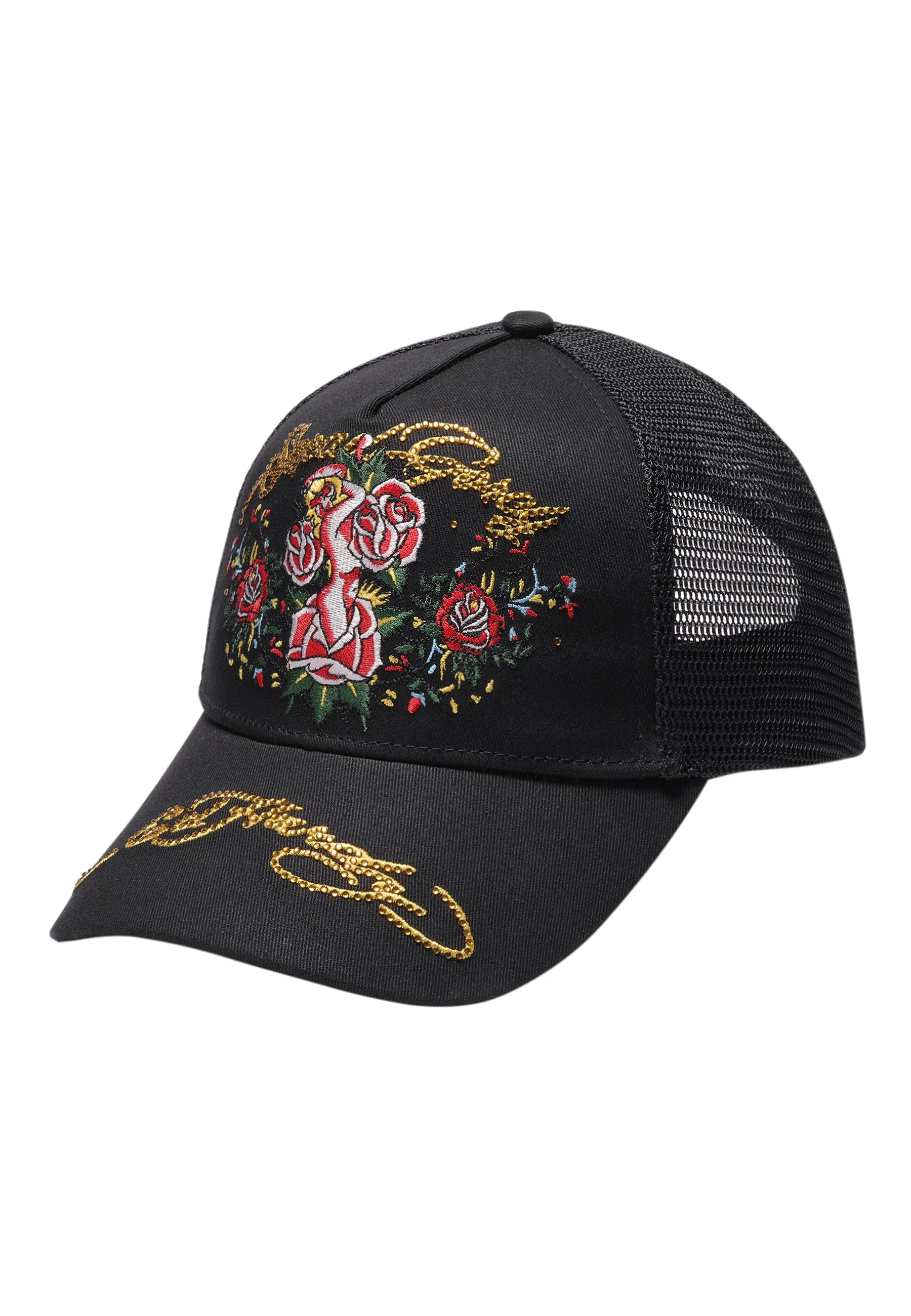 Rose Girl Twill Front Mesh Trucker - Black