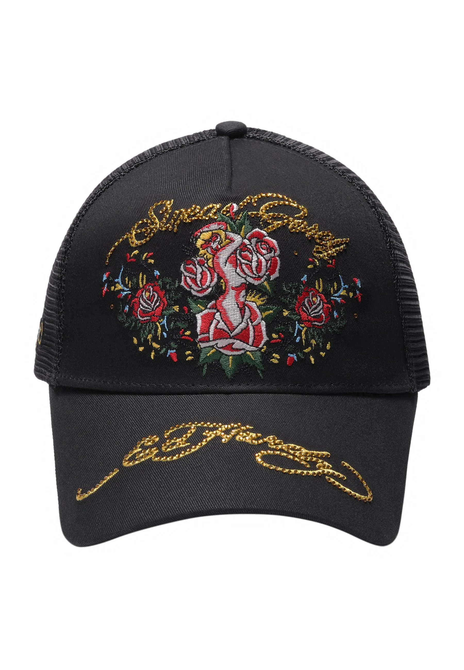 Rose Girl Twill Front Mesh Trucker - Black