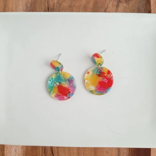 Round Drop Earrings - Rainbow Confetti