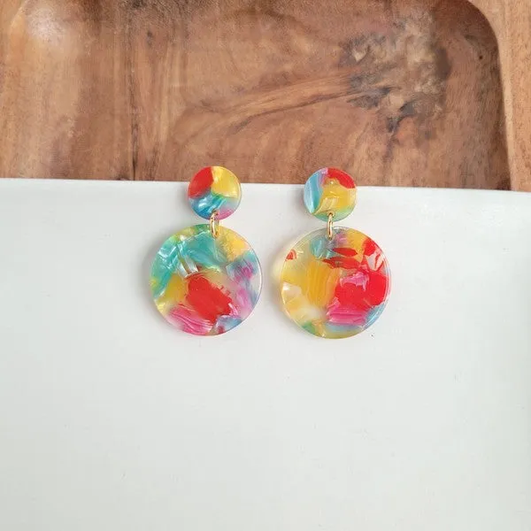 Round Drop Earrings - Rainbow Confetti