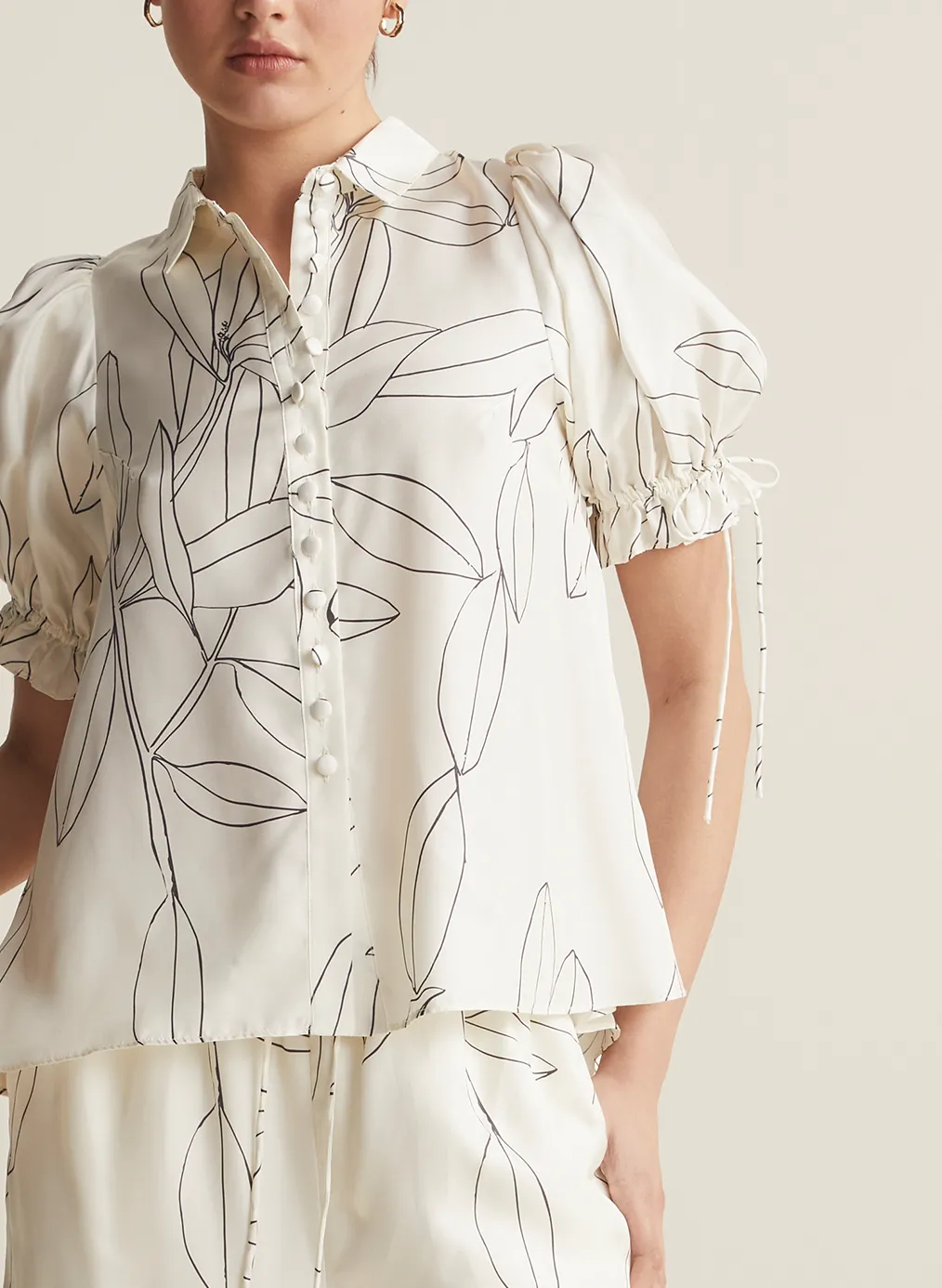 Sara Silk Shirt | Ficus Leaf Print