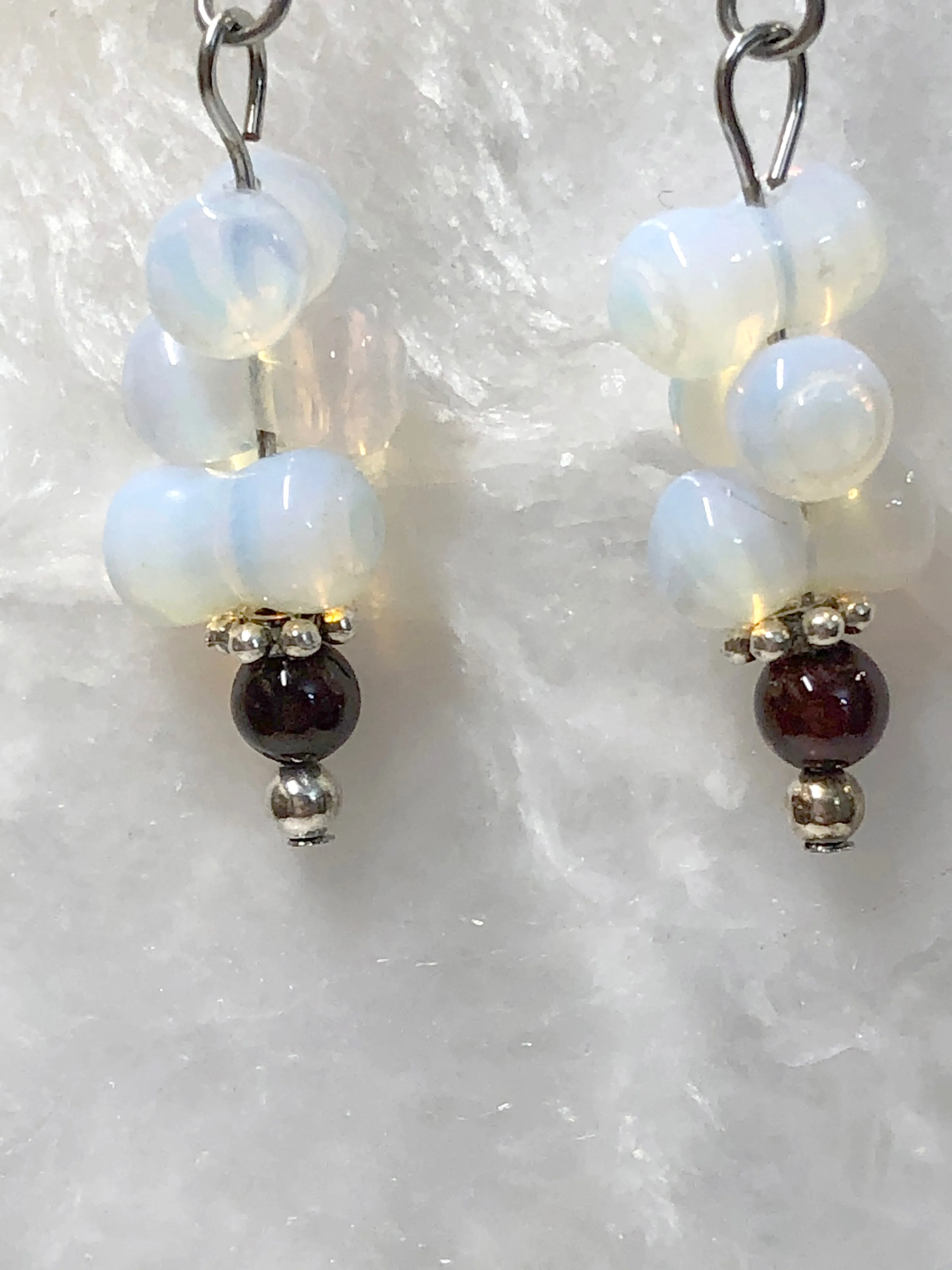 Sea Opal Earrings with Garnet