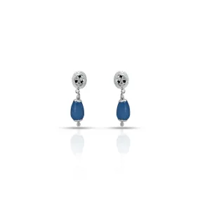 Silver Blue Oval Bead with Flower Design Earring for Girls