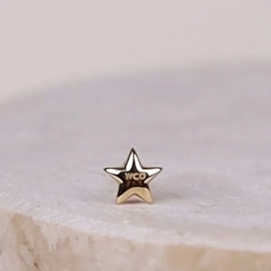 Star 14K Solid Gold Flat Back Earring Post