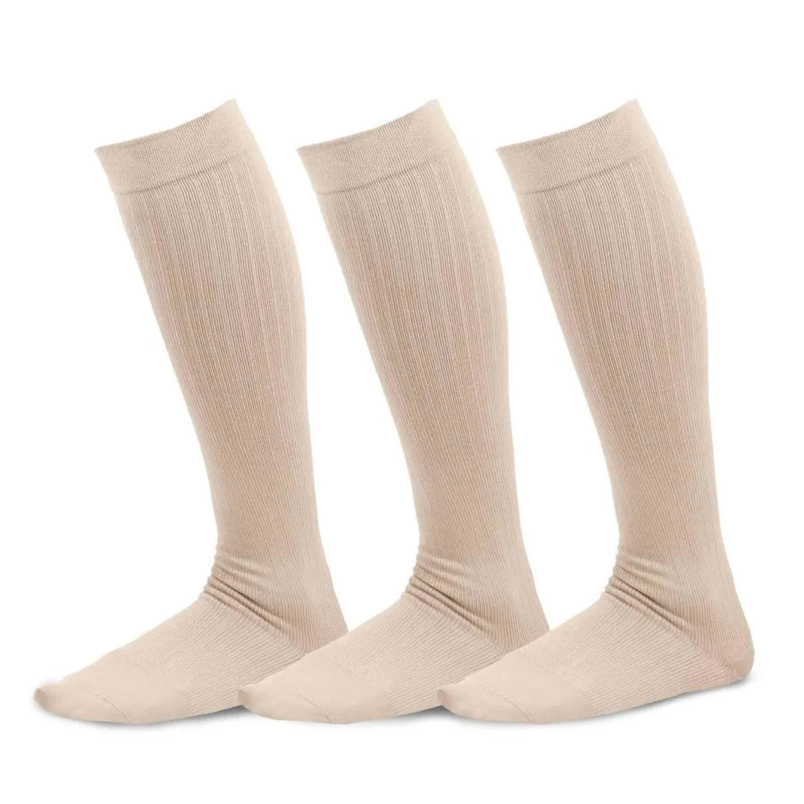 TeeHee Socks Women's Compression Bamboo Knee High Tan 3-Pack (50601)