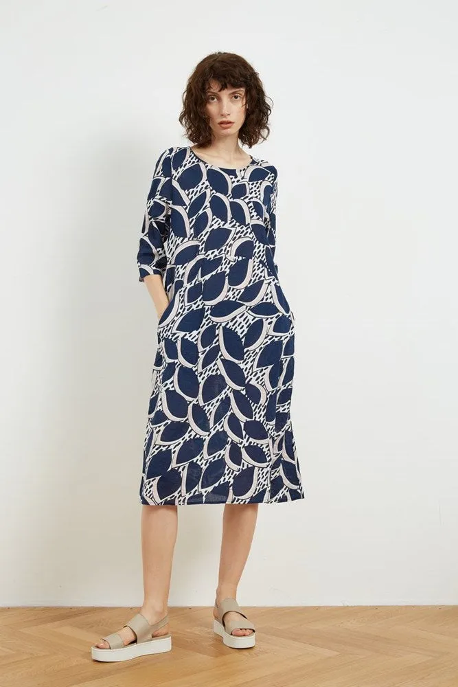 Tirelli Scoop Neck Pocket Dress Blue Flora